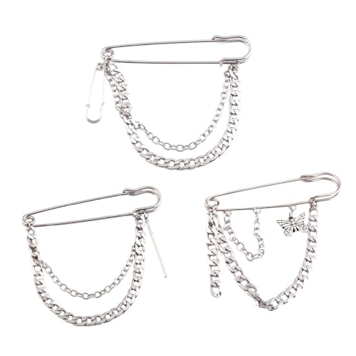Warmhm 3 Stück Teiliges Vintage Broschen mit Hip Hop Ketten Design Leichte Metall Anstecknadeln Stilvolle Kleidung Dekoration für Damen und Herren Passend zu Anzügen Mänteln Taschen von Warmhm