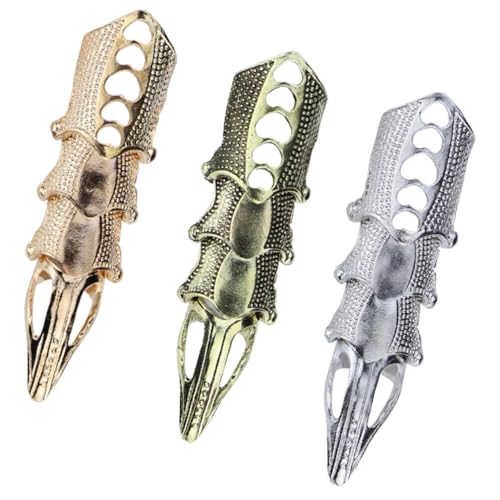 Warmhm 3 Stück Vintage Teiliges Knöchelring Legiertem Metall Verstellbare Gelenkring Finger Ringe Gold Silber und Antikbronze Modisches Halloween Cosplay Schmuckzubehör für Damen von Warmhm