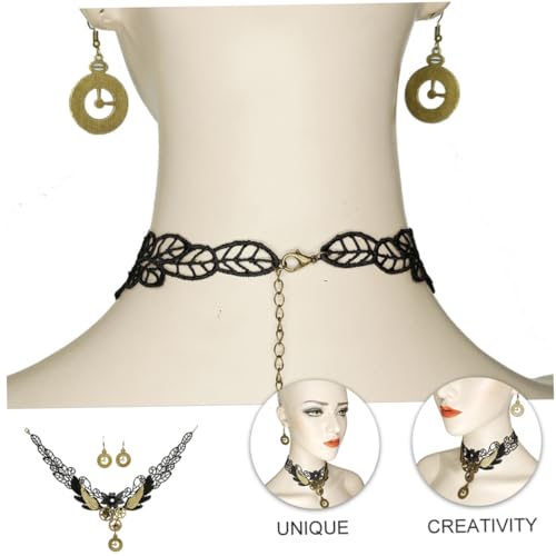 Warmhm 3 Stück Vintage Uhr Ketten Ohrring Damen Teilig Spitzen Choker Halskette Elegant Langlebiger Modeschmuck für Frauen und Mädchen Silberfarbene Filigrane Accessoires von Warmhm