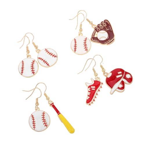 Warmhm 4paar Baseball-ohrringe Für Frauen Asymmetrische Sport-ohrhänger Mit Hut Und Fledermaus-design Stilvolle Ohrringe Aus Leichten Materialien Für Partys Verabredungen Büro von Warmhm