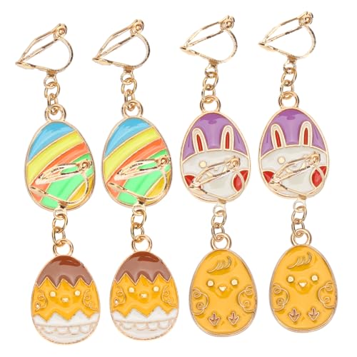 Warmhm 4 Paare Ostern Clip Ohrringe Ohrclips Ohrloch Dangle Schmuck für Mädchen Party Schmuck mit Bunter Eierschmuck Modisch und Langlebig von Warmhm