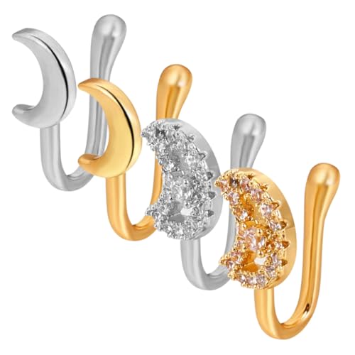 Warmhm 4 Stck Teiliges nicht Durchbohrte Nasenringe Mond design Nasenklammern aus Legierung Leichter Schmuck für Damen Schmerzfrei Modisch und Einfach zu Tragen von Warmhm