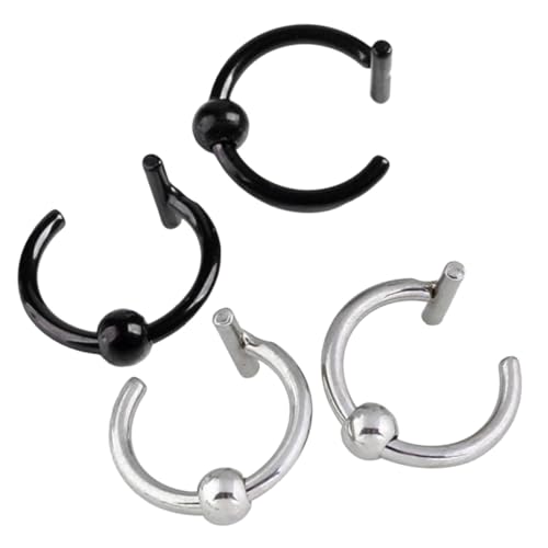 Warmhm 4 Stück C förmige Nasenringe aus Edelstahl Falsche Nasenpiercing Schmuck Schwarz und Stahlfarben Hautfreundlich Angenehm zu Tragen Modisch für Damen und Herren von Warmhm