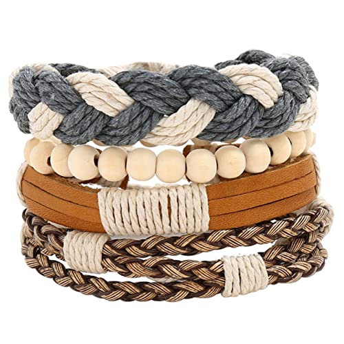 Warmhm 4 Stück Geflochtene Lederarmbänder Set Stapelbare Trendige Armbänder für Damen und Herren Vielseitig Kombinierbar für von Warmhm