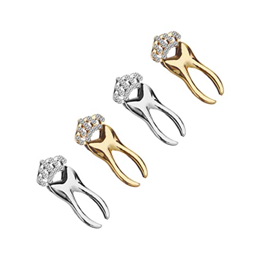 Warmhm 4 Stück Goldene und Silberne Zahn Brosche Teiliges mit Krone Modisches Accessoire für Kleidung und Anstecknadel für Abschlüsse und Besondere Anlässe von Warmhm