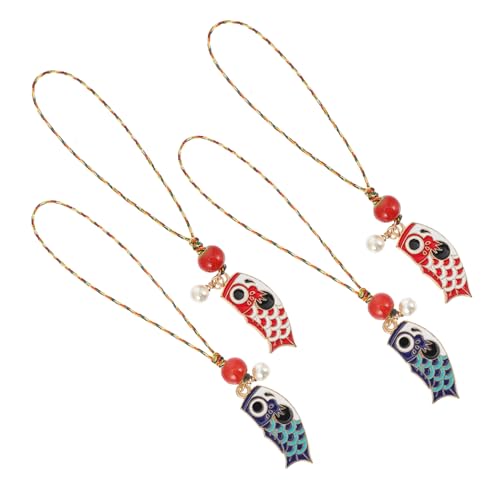 Warmhm 4 Stück Karpfenfahnen Anhänger Japanischer Stil Schlüsselbund Charm für Handtasche Handy Rote Blaue Fahnen Retro Design für Freunde Familie von Warmhm