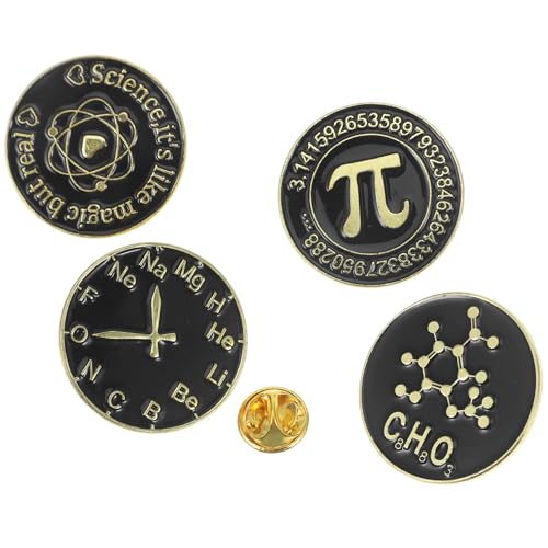 Warmhm 4 Stücke Wissenschafts Broschen Emaille Anstecknadel Satz Kreative Metallbroschen für Kleidung Rucksack Hüte Ästhetische Dekoration für Damen Wissenschafts und Mathematik von Warmhm