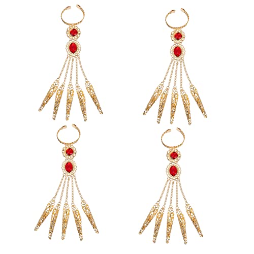 Warmhm 4 Stück Teiliges Bauchtanz Armband mit Flexiblen Fingernägeln Goldfarbener Körperschmuck für Damen Verziert mit Strass Traditionelles Ägyptisch Indisches Tanz Accessoire von Warmhm