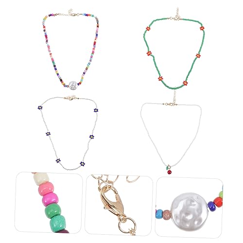 Warmhm 4 Stück Teiliges Boho Perlen Choker Leicht Glänzend Bunte Bead Necklaces für Frauen Sommerliche Halskette im Strandstil Stilvolle Kette für Teen und Partys von Warmhm