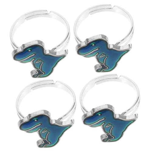 Warmhm 4 Stück Teiliges Dinosaurier Farbwechsel Ringe Verstellbare Kinderringe Stimmungsabhängige Thermoringe für Jungen Mädchen Kreatives für Kindergeburtstag und Alltag von Warmhm
