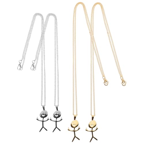 Warmhm 4 Stück Teiliges Edelstahl Halskette mit Lustigen Doodle Anhängern Modische Trendige Herren Ketten Einzigartiger Cartoon Schmuck für Partys und Alltag von Warmhm