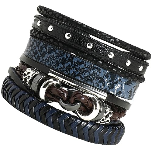 Warmhm 4 Stück Teiliges Geflochtenes PU Lederarmband Set Verstellbare Armbänder für Herren und Damen Handgelenksmanschetten für für Reisen Partys und von Warmhm