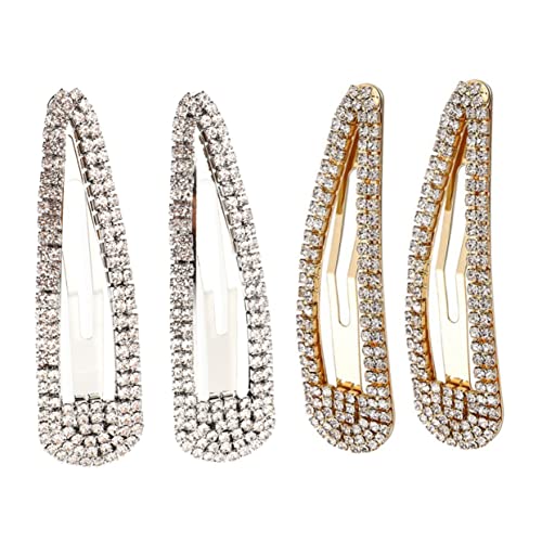 Warmhm 4 Stück Teiliges Große Metallische Wassertröpfchen Haarspangen mit Funkelnden Strasssteinen Glitzernde Snap Clips Silber und Gold Haarklammern für Damen und Vielseitige Frisuren von Warmhm