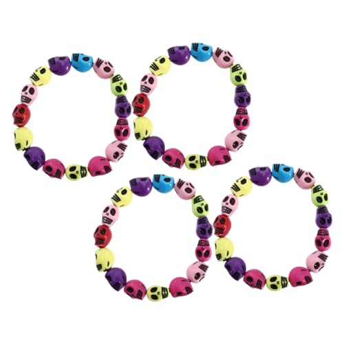 Warmhm 4 Stück Teiliges Halloween Schädel Armband Farbige Punk Perlen Handkette Langlebiges Gothic Wristband für Party und Alltag Auffälliger Schmuck für Herren und Damen von Warmhm
