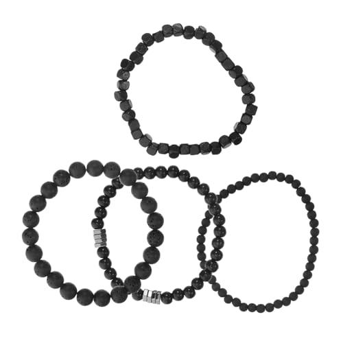 Warmhm 4 Stück Teiliges Herren Armband mit Elastischem Band Schwarzer Mattierter Stein und Zirkonia Details Ergonomisch Langlebig Vielseitig für Alltag Party und Formelle Anlässe von Warmhm