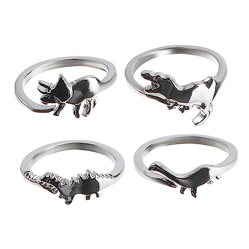 Warmhm 4 Stück Teiliges Niedliche Dinosaurier Design Damenringe Verstellbare Ringe Silber Delicate Dinosaur Rings für Besondere Anlässe und von Warmhm