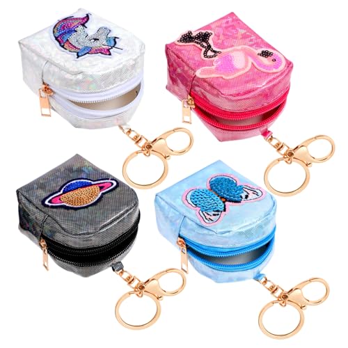 Warmhm 4 Stück Teiliges Niedliche Münzbörsen mit Schlüsselanhänger Kleine Geldbeutel für Mädchen Stabile Kleingeldbörse mit Cartoon Motiven Tragbar und Anti Verlust für Alltag und von Warmhm