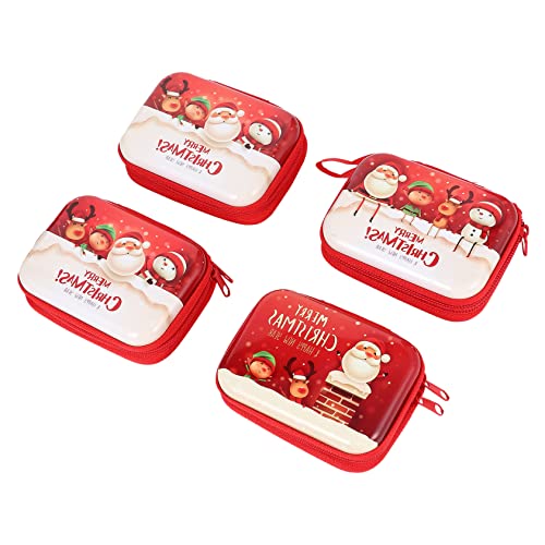 Warmhm 4 Stück Teiliges Rechteckiges Münz und Ohrhörer Aufbewahrungsset mit Reißverschluss Bunte Weihnachtsdesigns Langlebig und Sicher für Kleingeld Süßigkeiten und Kindersicher von Warmhm
