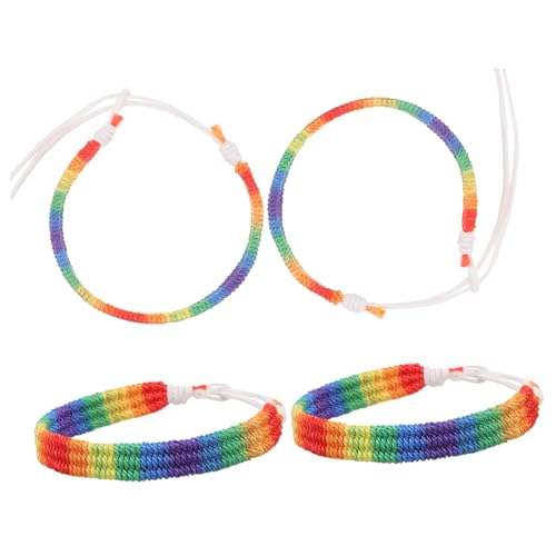 Warmhm 4 Stück Teiliges Verstellbares Regenbogen Armband aus Handgewebtem Baumwollfaden Farbenfrohes Freundschaftsarmband für Frauen und Männer Lgbt Pride Schmuck Vielseitiges Accessoire von Warmhm