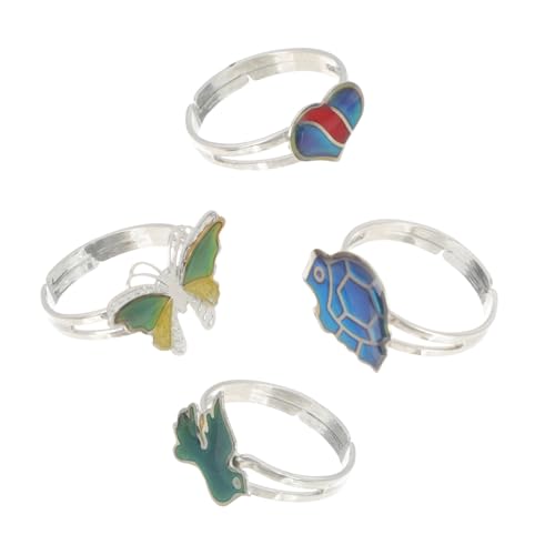 Warmhm 4 Stück Tiermuster Stimmungsringe für Mädchen Einstellbare Farbwechselnde Thermochrome Ringe für Partys und für Jungen und Mädchen Zufällige Farbe Zufällige Farbe von Warmhm