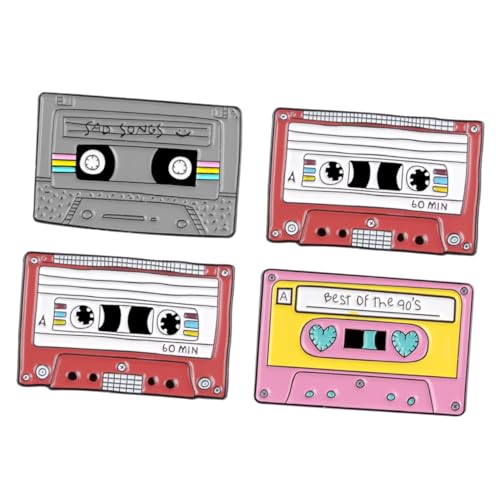 Warmhm Vintage Cartoon Kassette Brosche 4 Stücke Retro Reversnadel Legierungsbrosche für Damen Kleidung Dekoration für Weihnachten und Halloween von Warmhm