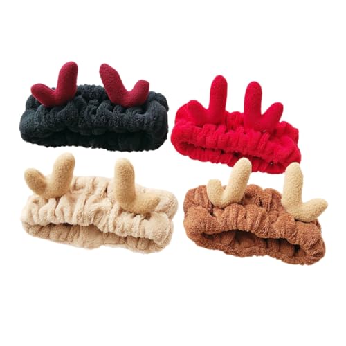 Warmhm 4 Stück Weihnachts Haarband mit Rentiergeweihen Elastisches Makeup Stirnband für Damen zum Waschen Gesichts Yoga und Sport und Tragbar von Warmhm