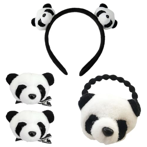 Warmhm 4 Stücke Teiliges Set Niedliches Panda Haarband Robuste Panda Haaraccessoires Haargummis Clips für Erwachsene für Kostüme und Partys von Warmhm