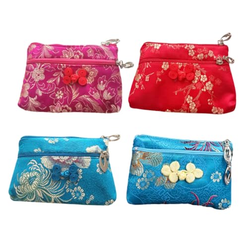 Warmhm 4 Stück Reißverschluss Seidenbeutel Geldbörse Münztasche Aufbewahrungstasche für Damen Robuste Seidentasche mit Kleingeldfach für Familie und Party von Warmhm