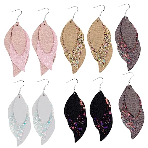 Warmhm 5 Paare Blattförmige Ohrringe für Damen Kreative Mehrlagige Lederohrringe Modisches Accessoire für Verschiedene Anlässe für Freizeit Büro und Reisen von Warmhm