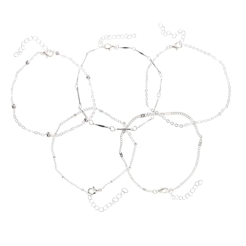 Warmhm 5 Stück Teiliges Fußkettchen Set für Damen Stapelbare Knöchelketten Silber mit Perlen für Partys Hochzeiten Strand und Alltag von Warmhm