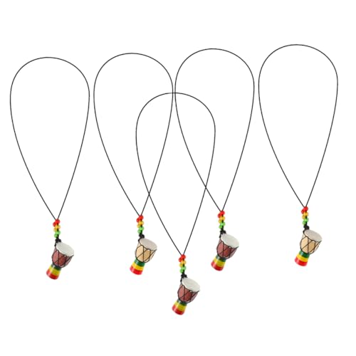 Warmhm 5 Stück Teiliges Set Afrikanische Handtrommel Halskette Anhänger Kreative Mini Drum Schmuck Holz Stilvoller Percussion Anhänger für Halsband und Taschen Verzierung von Warmhm