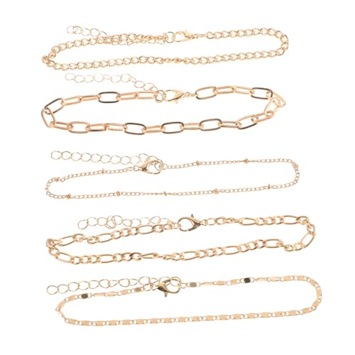 Warmhm 5 Stück Vintage Teiliges Verstellbares Fußkettchen Set aus Robustem Metall für Damen Rostfrei Goldfarben Individuell Anpassbar Vielseitiger Schmuck für Alltag und Festliche von Warmhm