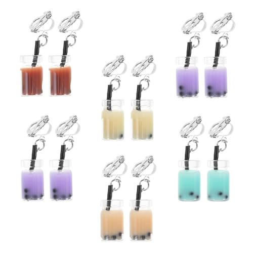 Warmhm 6 Paar Milchtee Ohrclips Perlenmilch Tasse Kunststoff Ohrhänger für Frauen Lustige Getränke Anhänger Trendiger Schmuck in Gemischten Farben von Warmhm