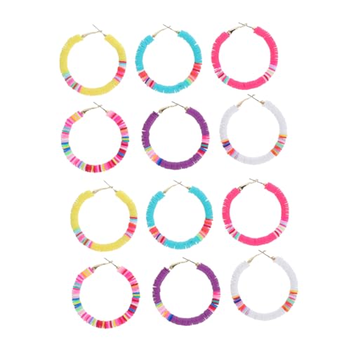 Warmhm 6 Paare Polymer Clay Ohrstecker Hoops Ohrringe Bunte Vinyl Scheiben Perlen Leicht Sommer Schmuck Für Damen Boho Stil von Warmhm