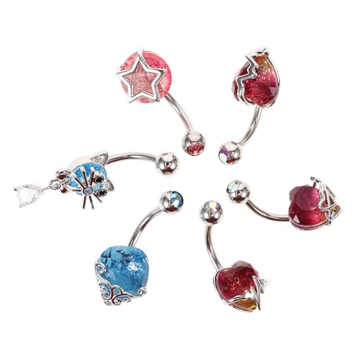 Warmhm 6 Stück Teiliges Bauchnabelpiercing Herz Nabelring aus Chirurgenstahl Glatte Oberfläche Hautfreundlich Modisches Körperpiercing für Damen und Alltag Rostfrei und Langlebig von Warmhm