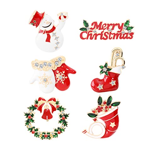 Warmhm 6 Stück Teiliges Weihnachtsbroschen Cartoon Brustnadeln Anstecknadeln für Pullover und DIY Haarspangen Damen Accessoires Weihnachtsfeier von Warmhm