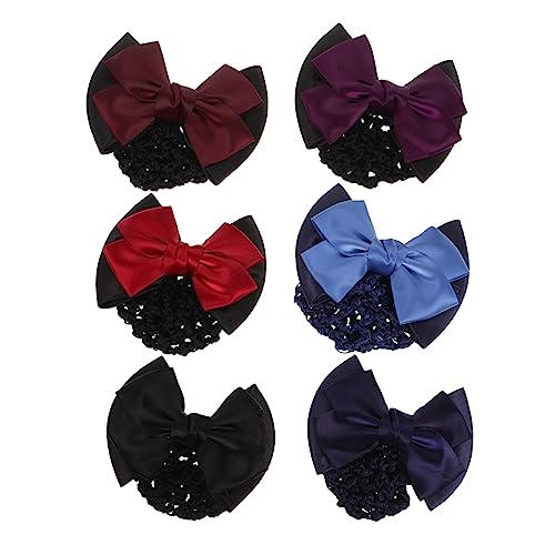Warmhm 6stücke Professionelle Haarnetz Mit Schleifen-design Für Damen Elastische Haarspangen Accessoires Für Büro Party Und Freizeit Rot Blau Schwarz Weinrot Dunkellila Hellblau von Warmhm
