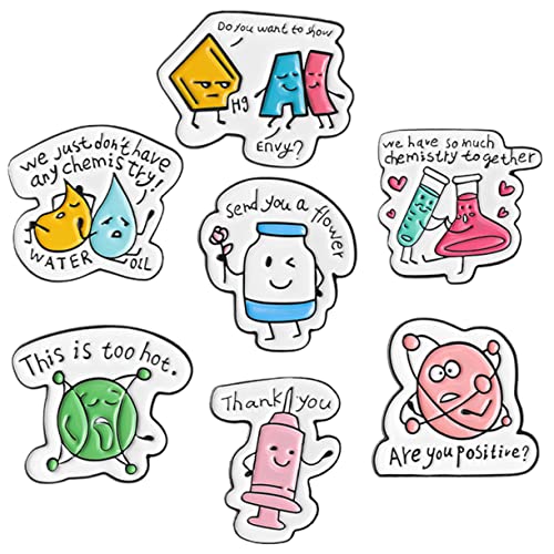 Warmhm 7 Stck. Teiliges Cartoon Chemie Labor Brosche Lustige Metallpins für Kleidung Taschen Schals Vielseitig Einsetzbar Verschiedene Designs Zufälliger Stil von Warmhm