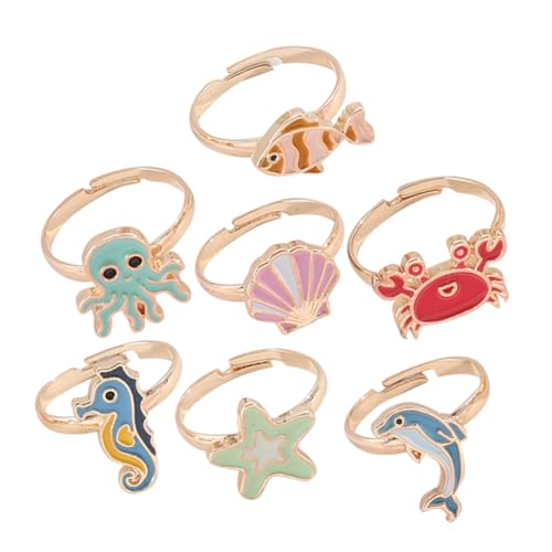 Warmhm 7 Stück Teiliges Kinderring aus Langlebiger Legierung Niedliche Bunte Tiermotive Glänzende Tropföl Beschichtung Robust und Verformungsresistent als Finger Deko von Warmhm