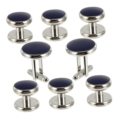 Warmhm 8 Stück Elegantes Teiliges Herren Manschettenknöpfe Set mit Französischem Stil Runde Tuxedo Manschettenknöpfe und Hemdknöpfe Blaues Emaille Design für Hochzeiten Business und von Warmhm