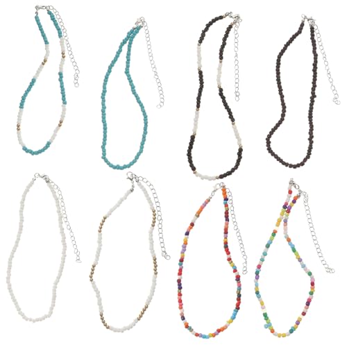Warmhm 8 Stück Teiliges Damen Perlenkette Bunte Boho Kurz Halsketten mit Farbigen Glasperlen Modischer Schmuck für Frauen Hochzeit Braut Accessoire von Warmhm
