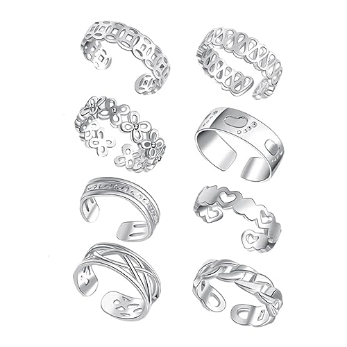Warmhm 8 Stück Teiliges Silberne Zehenringe für Damen Einstellbare Fußschmuck Kreative Knöchelringe für Sommerstrand und Festliche Anlässe Dekorative Fußringe Schmuckstücke von Warmhm