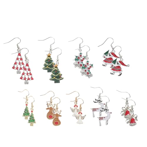 Warmhm 9 Paare Weihnachts Ohrringe Dangle Nickelfreiem Legierungsmetall Santa Claus Schneemann Weihnachtsbaum Ohranhänger Leicht Langlebig Festliche Schmuckgeschenke für Damen und von Warmhm