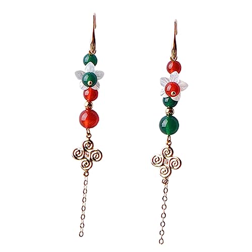 Warmhm Asymmetrische Lange Ohrhänger Damen Chinesischer Stil Eleganter Retro Ohrring Modischer Ohrschmuck für Frauen Verarbeitung Einzigartiges Design von Warmhm