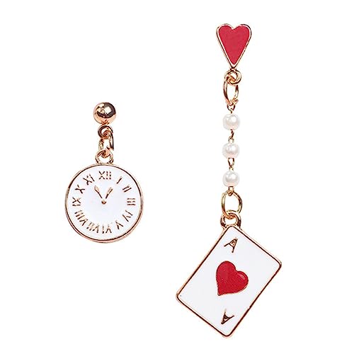 Warmhm Kreativer Damen-ohrschmuck Mit Spielkarten Und Uhren-design Asymmetrische Ohrhänger Für Partys Hochzeiten Alltag Und Geschenke Für Freundinnen Töchter Mütter von Warmhm