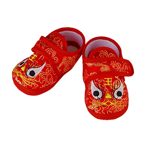Warmhm Babyschuhe Tigerkopf Cartoon Weichsohlig Atmungsaktiv Rutschfest Rot für Monate Neugeborene Leichte Lauflernschuhe Innen Außen von Warmhm