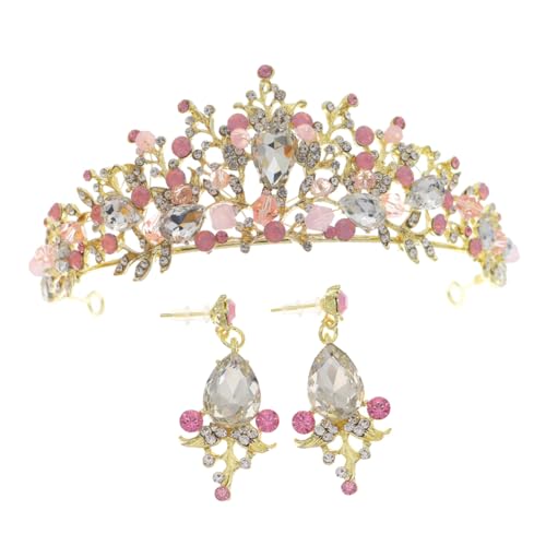 Warmhm Barock Tiara Ohrschmuck Set mit Strass Design Braut Ohrringe für Hochzeit Party und Geburtstag Goldfarben Geeignet für Damen Brautjungfern und Festliche Anlässe von Warmhm