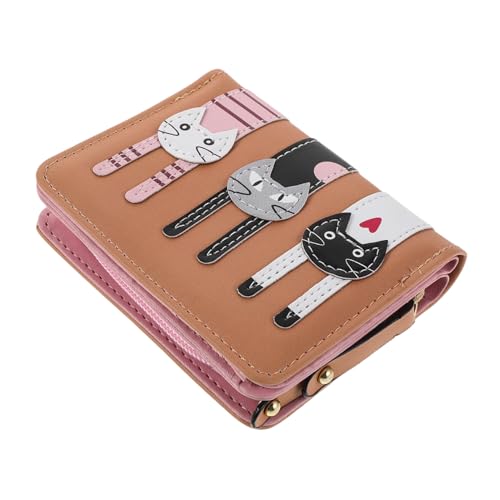 Warmhm Bifold Geldbörse mit Snap Button Niedliche Dreifache Katzen-Design Weiches Material Kompakte Kartenbörse für Damen und Mädchen Leichtes Reise-Portemonnaie in Hellbraun von Warmhm