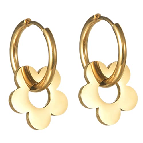 Warmhm Blumen Creolen Ohrringe für Damen Retro Hoops Titanstahl Statement Ohrhänger für für Alltag und Besondere Anlässe von Warmhm