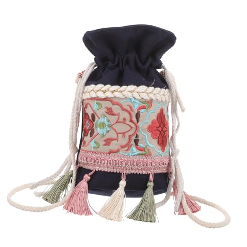 Warmhm Bohemian Canvas Bucket Bag Damen Schultertasche mit Blumenmuster Leichte Crossbody Umhängetasche für Frühling Sommer Alltag und Reisen Mittlere Kapazität Praktische Handtasche für von Warmhm